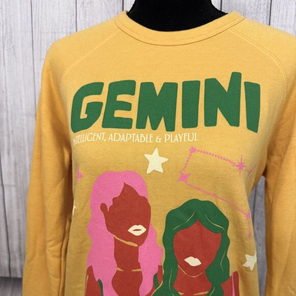 NWT Midnight Rider Anthropologie Small Yellow Carolita Zodiac Sweatshirt Gemini - Picture 2 of 8